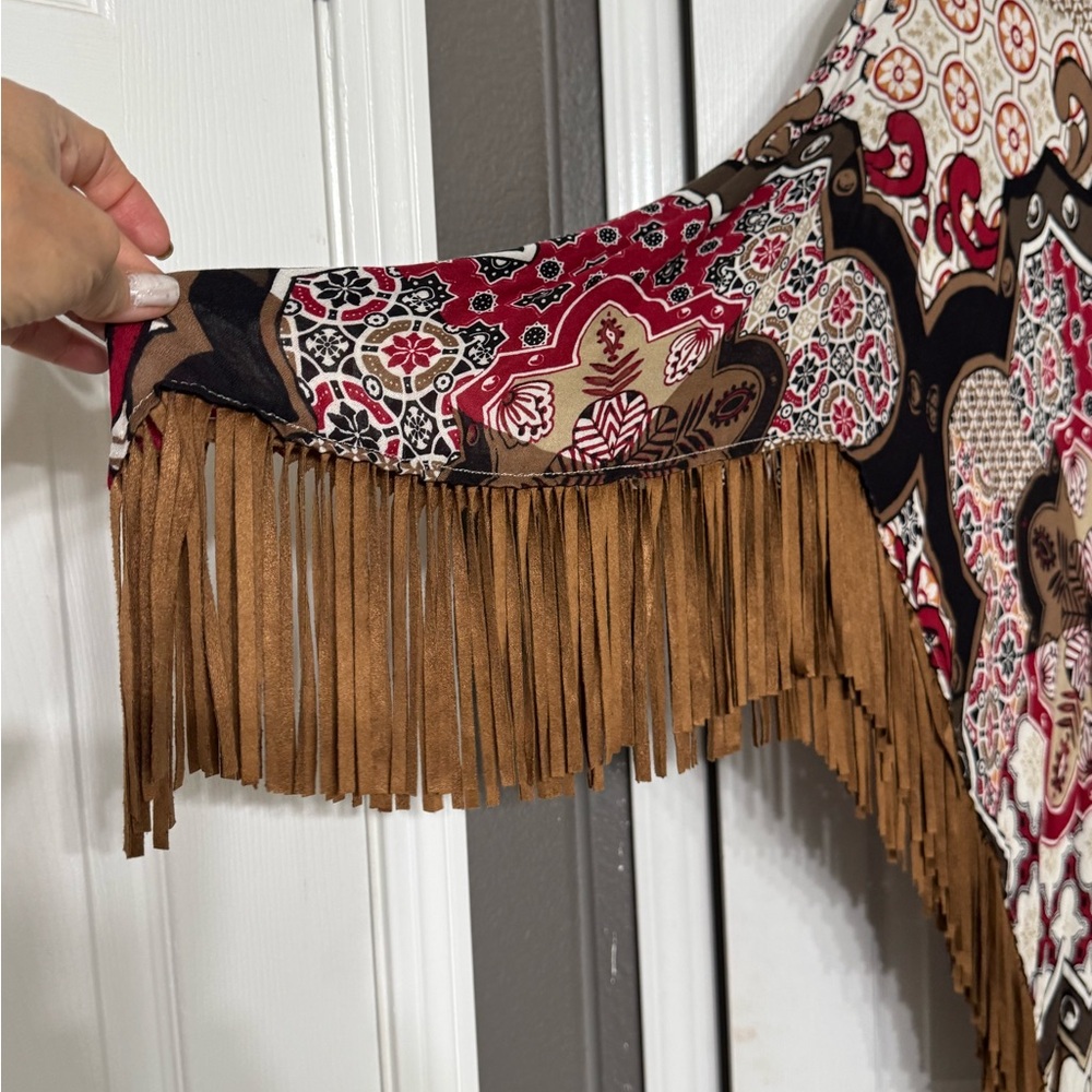 Chico's Multicolor Patterned Poncho with Fringe - image 3